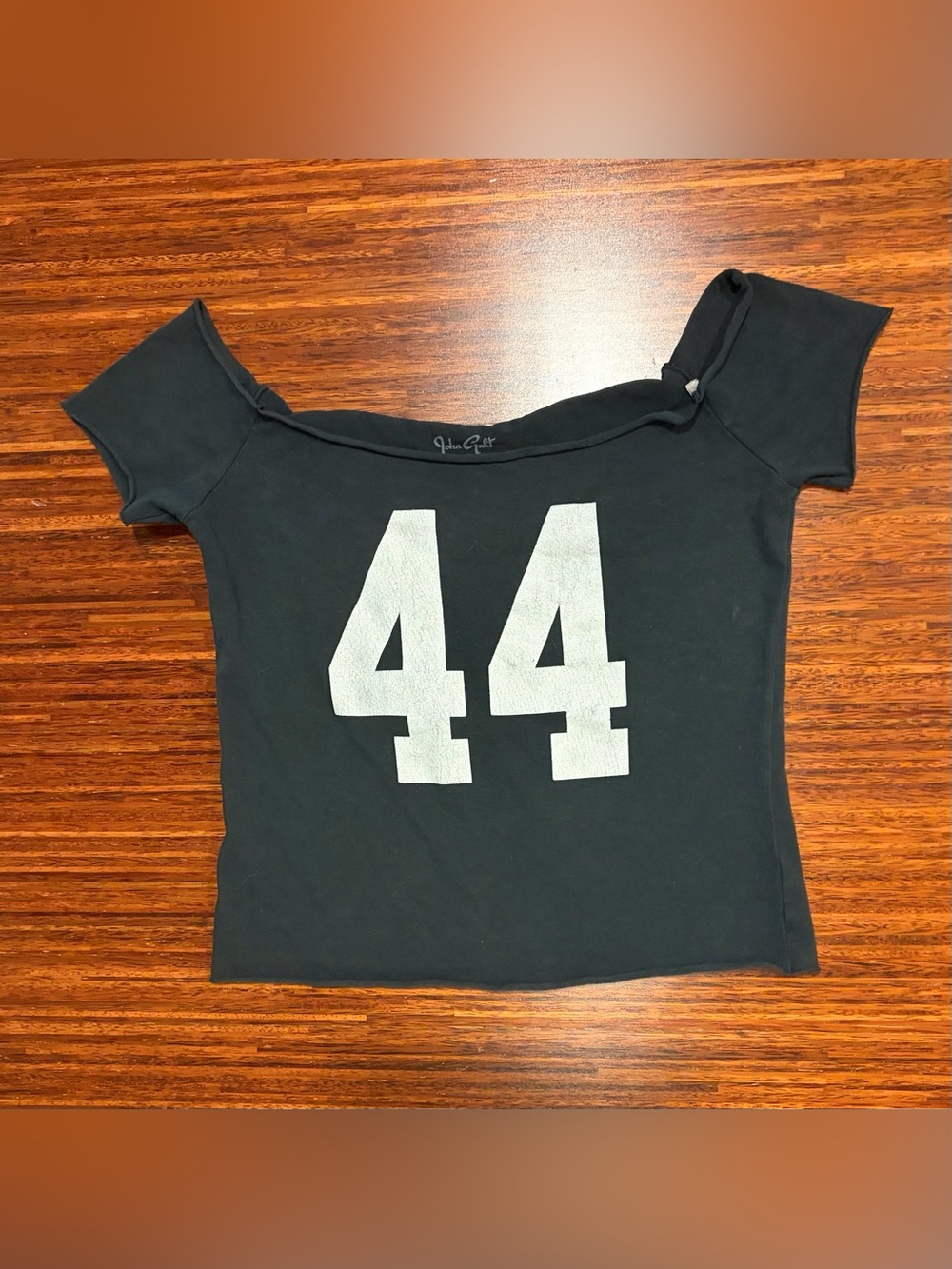 John Galt Brandy Melville Off-Shoulder 44 Graphic Crop Top